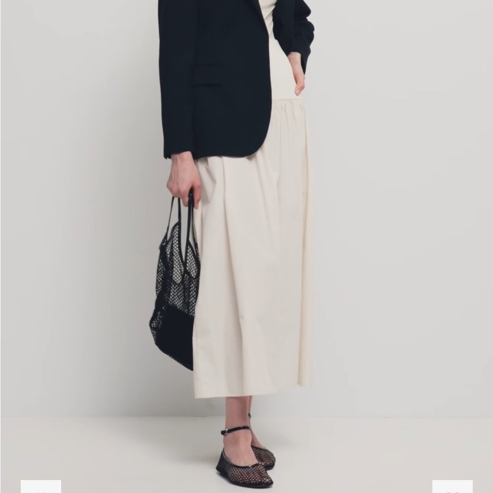 MANGO ELASTIC PANEL Cream Midi Skirt Elegant Everyday Style. NWT. SZ SMALL
